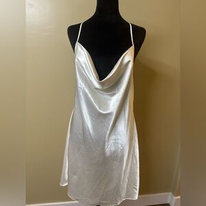 H&M white Satin mini Slip Dress with open back